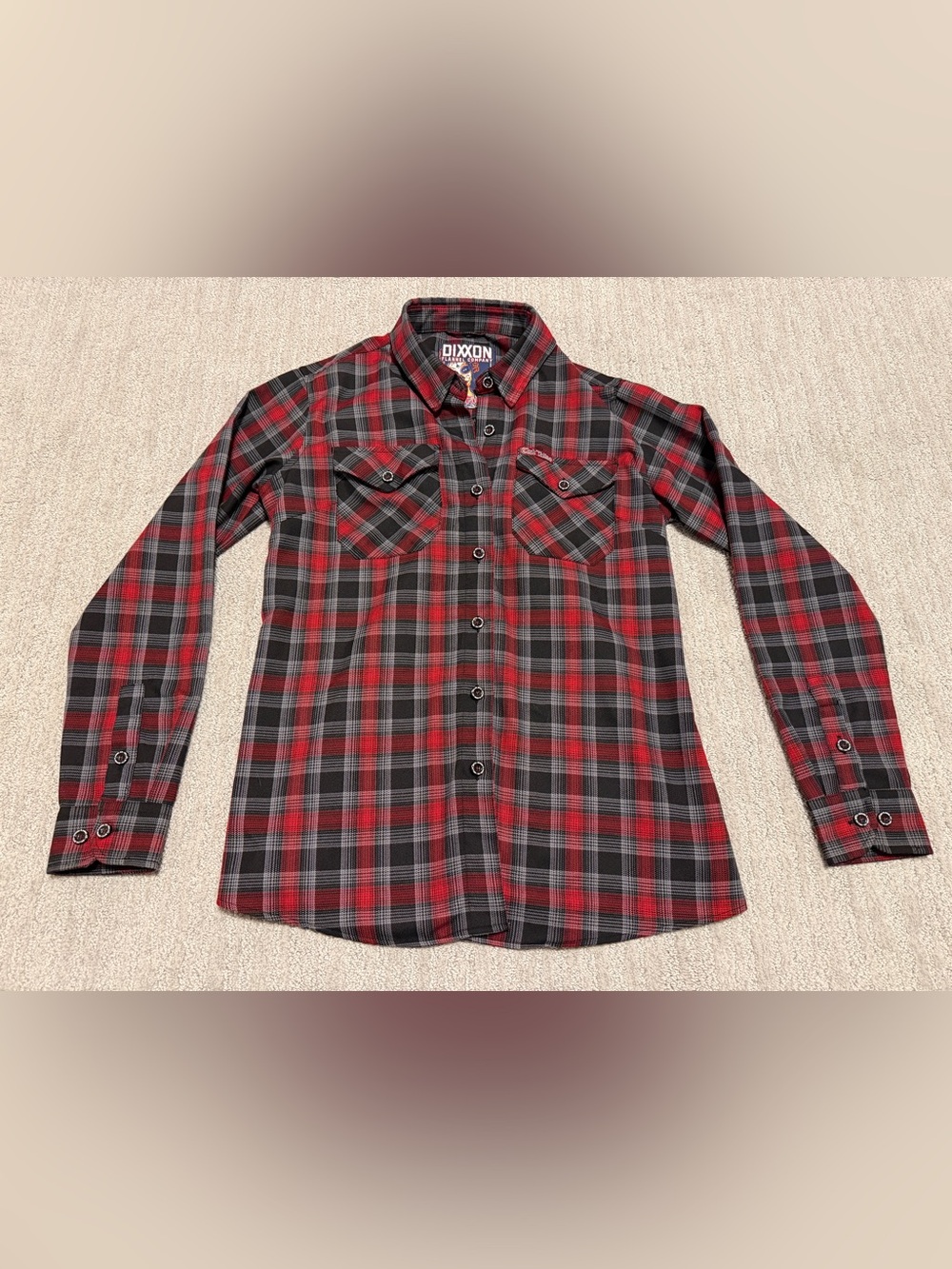 Dixxon Flannel Club Tattoo Shirt Red Black Button Down Plaid - Women’s Large